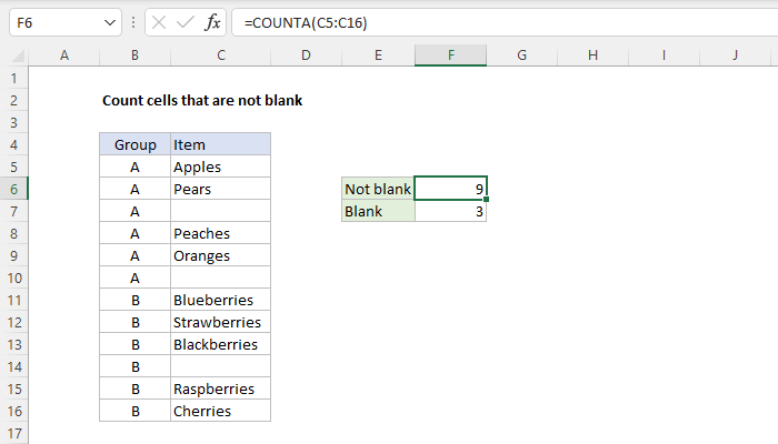 Excel Formula Count Cells That Are Not Blank